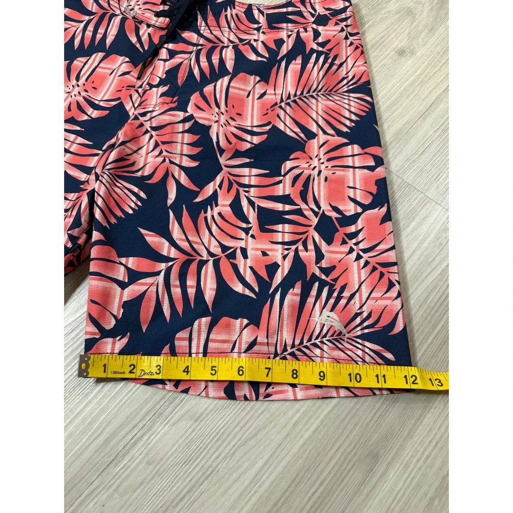Tommy Bahama Mens 36 Board Shorts Tropical Palm Print Navy Coral Swim Trunks